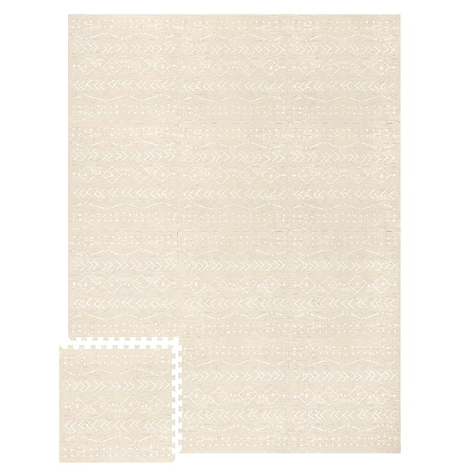 Baby Play Mat for Floor – 6x8ft Beige | Soft Non Toxic Premium EVA Foam Tiles for Tummy Time, Crawling & Playroom – Waterproof Interlocking Floor Mat for Babies & Toddlers by Lillefolk (12 Tiles)