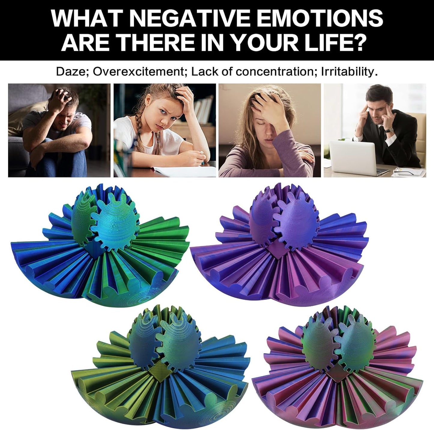 4-inch Larger 3D Printed Gear Ball - Marvellous Design Gear Sphere, Already Assembled 360° Rotatable Gearsphere, Steampunk Whirling Wonder Fidget for Stress and Anxiety Relief (Blue Gold)