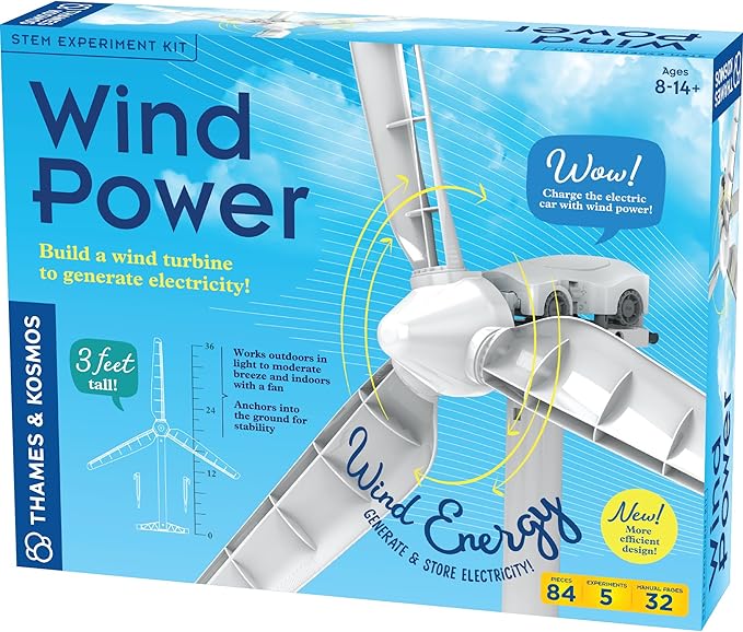 Thames & Kosmos Wind Power V5.0 STEM Experiment Kit, Build a 3ft-Tall Model Wind Turbine & Explore Clean, Renewable Energy, Optimized for Use Outdoors & Indoors, Experiments & Discovery for Ages 8+