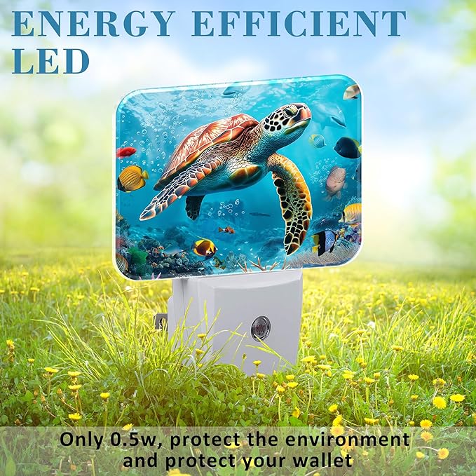 Sea Turtle Swims Under Water Night Light for Kids, Sea Turtle LED Night Light Plug into Wall with Dusk to Dawn Sensor for Girls Boys Women Men Room, Hallway, Kitchen, Bathroom, Stairs Decor