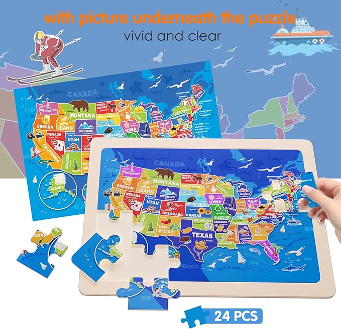 Jigsaw Puzzles Wooden Puzzles for Kids Ages 3-5 Preschool Educational Toddlers Toys United States Puzzle Space Universe World USA Map Earth Exploration Gifts for 3 4 5 6 Year Old Boys Girls 4 Packs