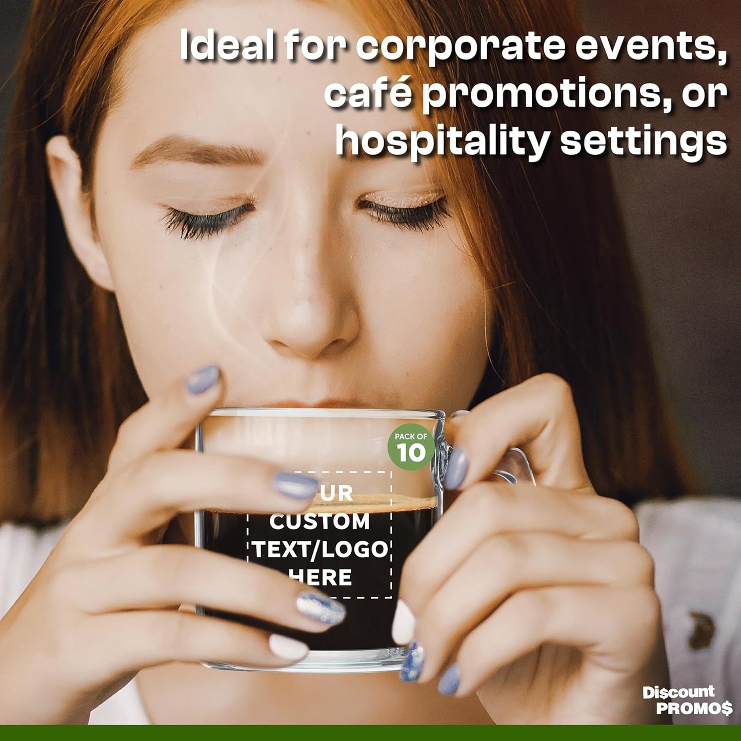 DISCOUNT PTOMOS Custom Small Glass Coffee Mugs 9 oz. Set of 10, Personalized Bulk Pack - Perfect for Coffee, Tea, Espresso, Hot Cocoa, Other Beverages - Clear