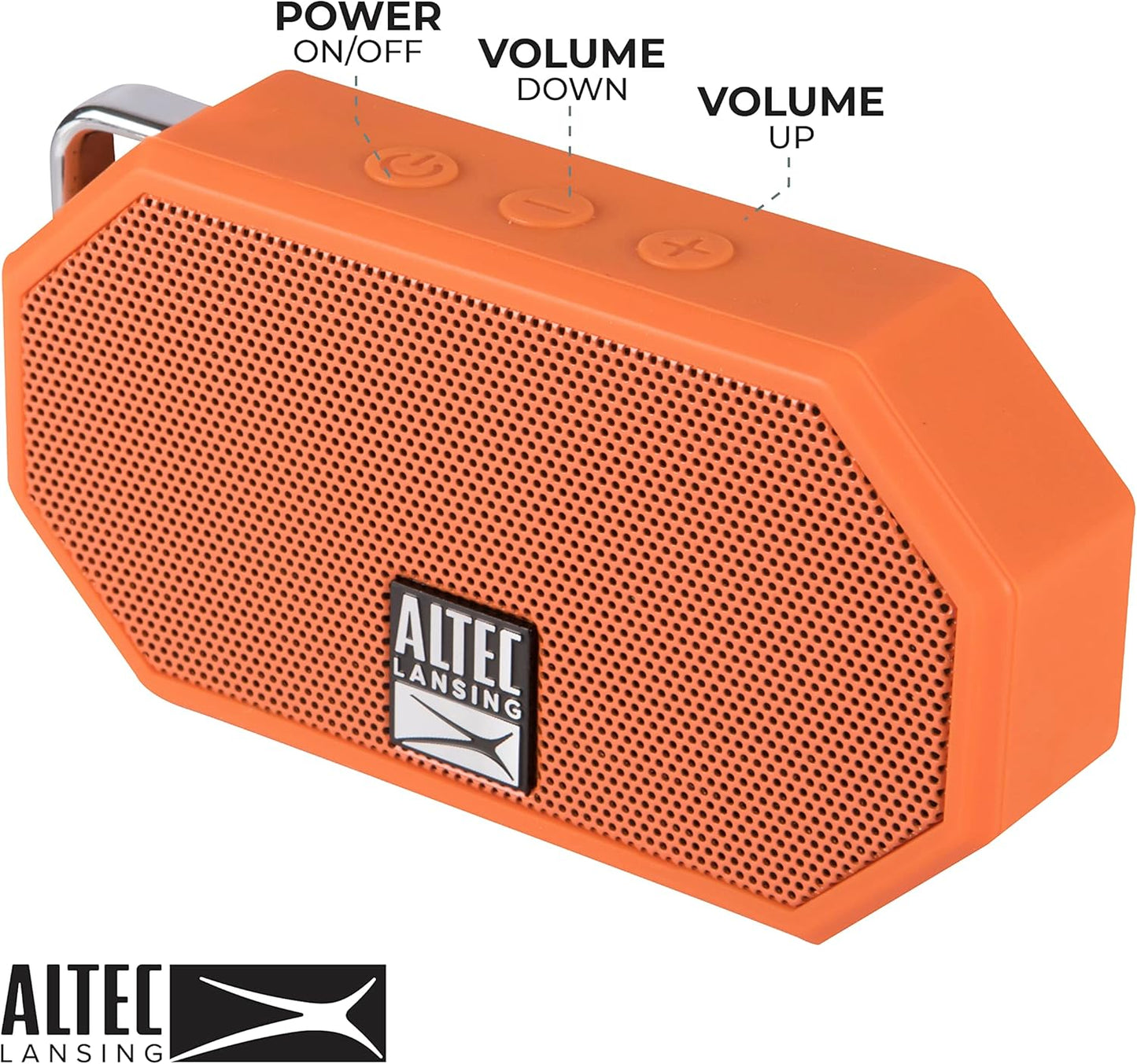 Altec Lansing Mini H2O - Waterproof Bluetooth Speaker, IP67 Certified & Floats in Water, Compact & Portable Speaker for Hiking, Camping, Pool, and Beach,Orange