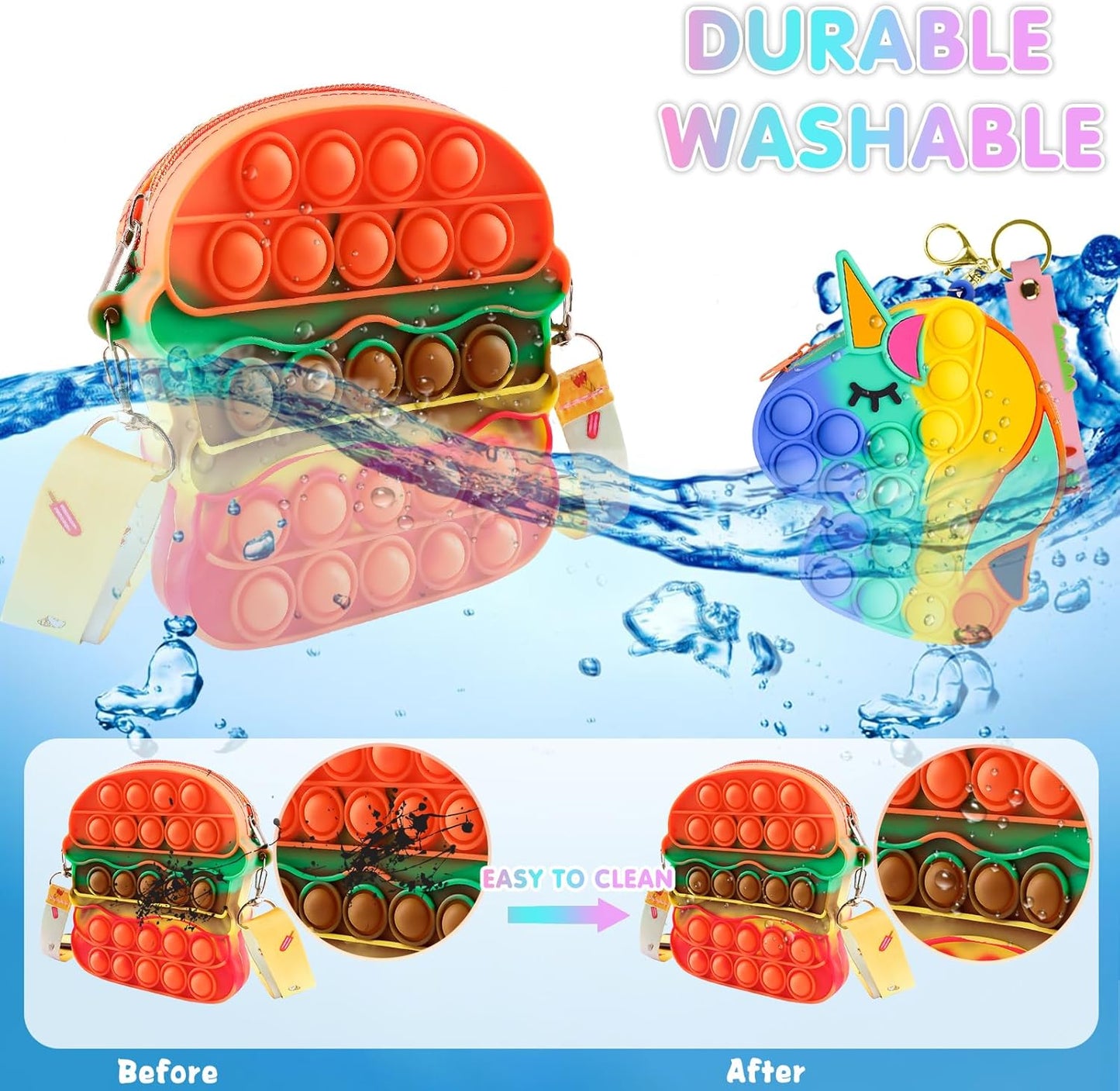 Aucma 2 Pack Pop Purse for Girls Toys Wallet Crossbody Handbag Bag Kid Birthday Valentines Gift 2022 Stocking Stuffers Christmas Xmas Stuff