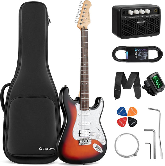 CAHAYA Electric Guitar Kit 39in - Full Size Electric Guitar Kit for Beginner Starter Poplar Solid Body with 10W Amplifier, Gig Bag, Strap, Tuner, Cable, String, Picks