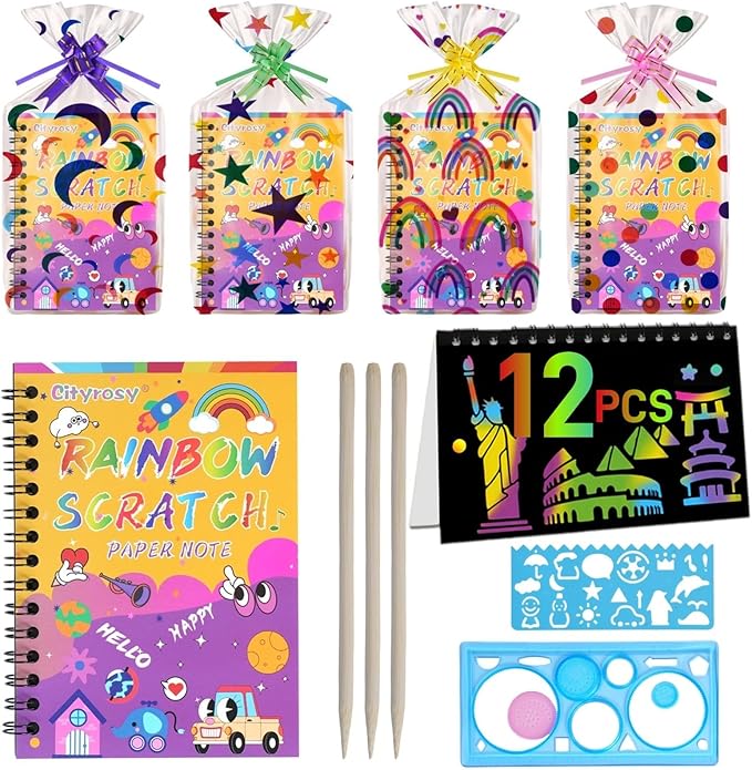 12 Pack Scratch Art Paper Rainbow Sets Scratch Off Art Notebook Crafts Easter Gifts Party Games Easter Christmas M