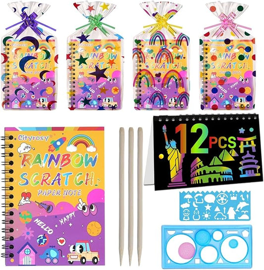 12 Pack Scratch Art Paper Rainbow Sets Scratch Off Art Notebook Crafts Easter Gifts Party Games Easter Christmas M