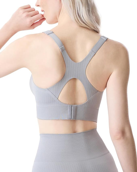 Momcozy Nursing Bras for Breastfeeding, Ribbed Maternity Bra with Racerback, Soft Stretchy Nursing Sports Bra for Yoga