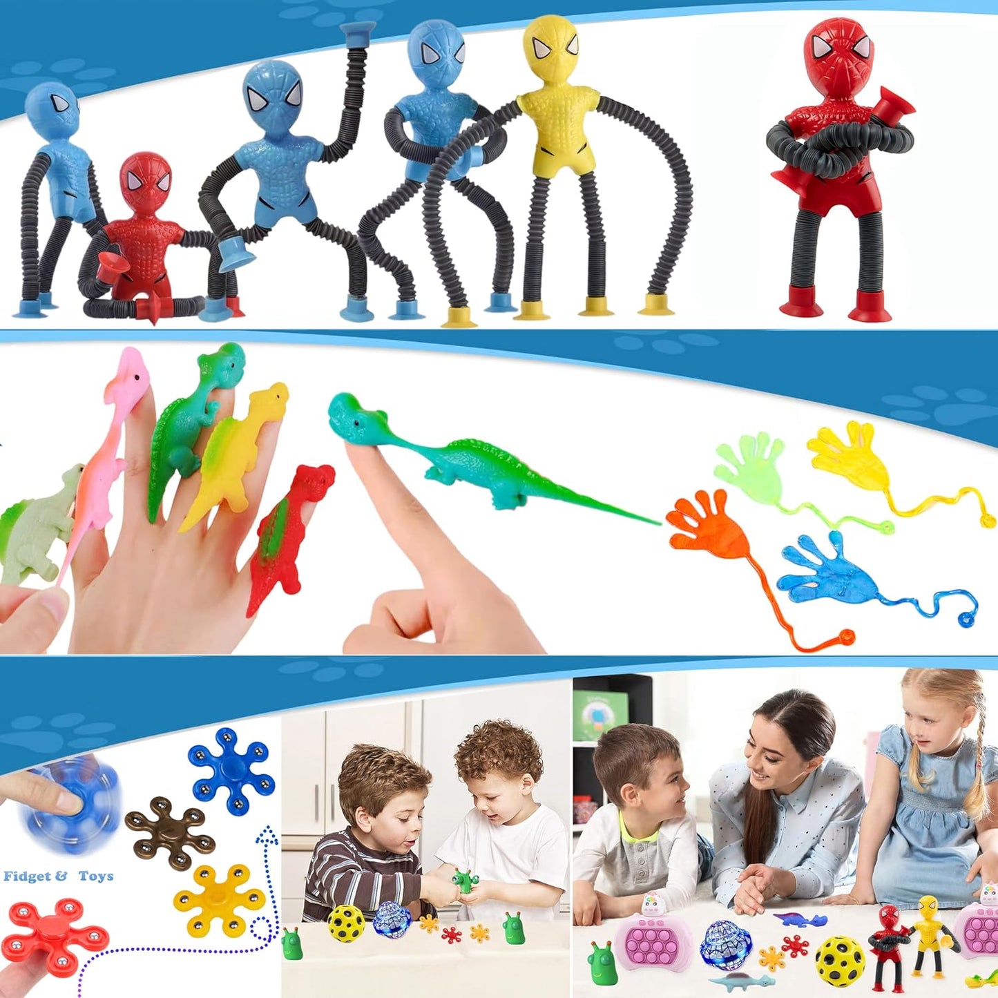 Toys Pack for Boys Girls Fidget Sensory Toys Party Favors Figette Spinner Cube Water Ballons Stress Relief Autism Toys UFO Flying Orb Ball Pop Its Game Easter Basket Bag Stuffers Gifts for Kids