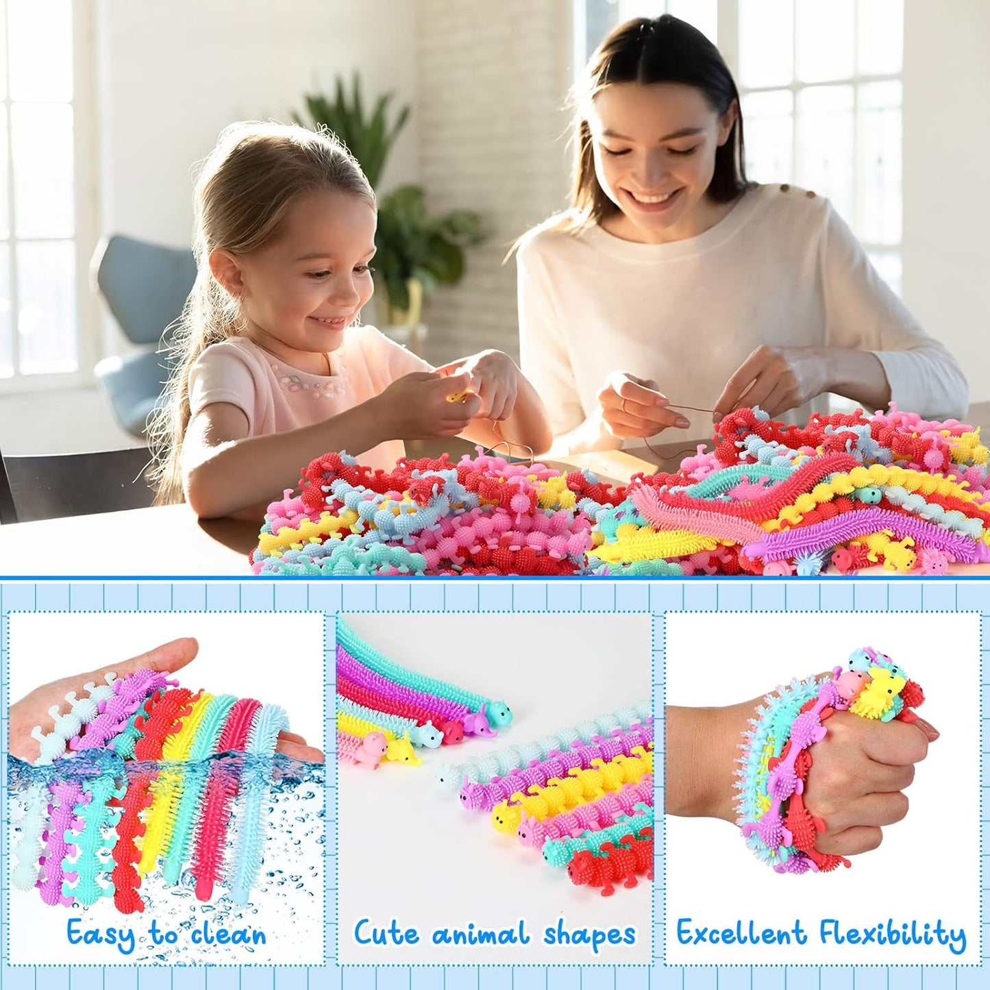 Chivao Bulk Stretchy String Fidget Toys Animal Sensory Toys Pack Worm Sensory Stress Fidget Toys for Adults Stress Anxiety Relieve Relaxing Party Favors(100 Pack, Cute Style)