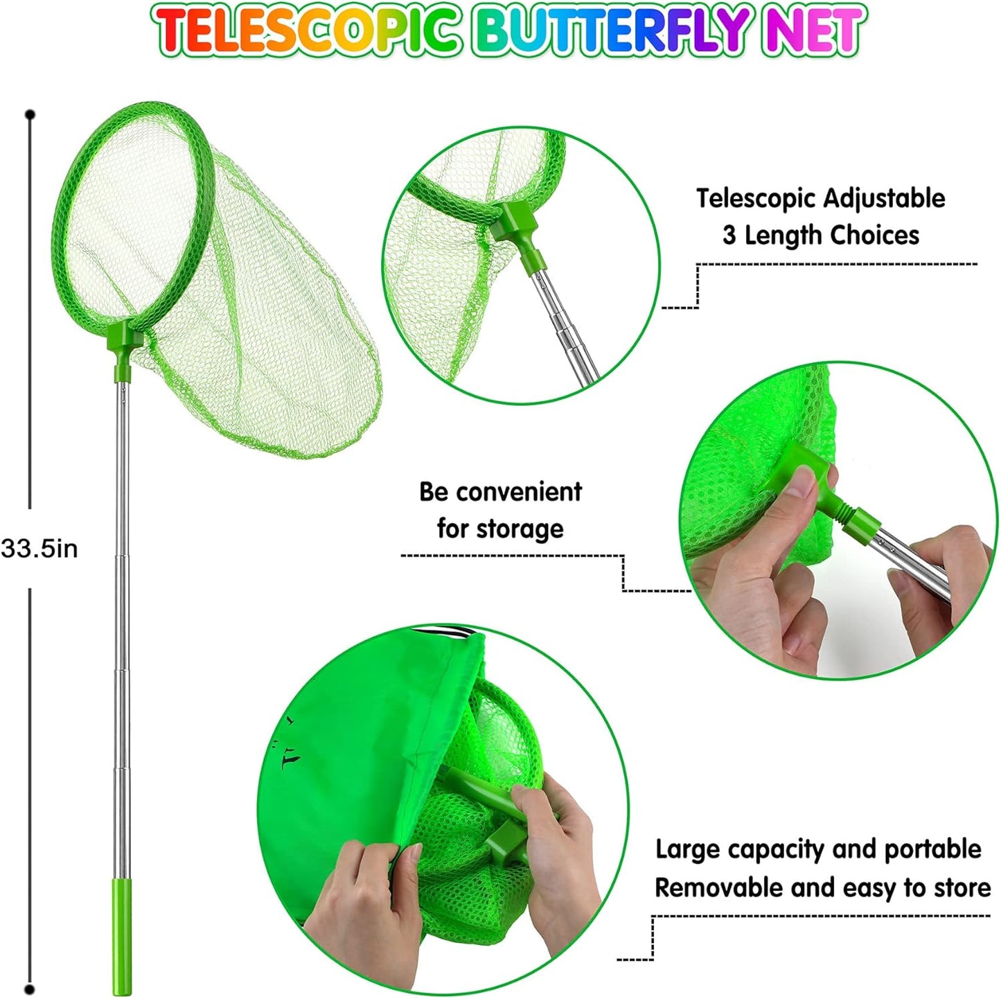 INNOCHEER Kids Explorer Kit & Bug Catcher Kit & Safari Costume Kit, Outdoor Exploration Set with Hat, Vest, Butterfly Net and Bugs Book for Boys Girls 3-12 Years Old (Camouflage Green)