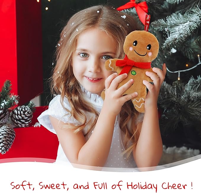 June Garden 8" My First Gingerbread Boy Doll – Soft Plush Baby Christmas Toy with Rattle for Infants, Nursery & Home Décor