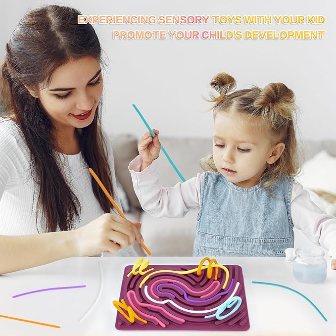 Sensory Activity Board, Silicone Fidget Toy for Stress Relief, Calming, Focus, ADHD and Autism, 6 Colors Sensory Toys Game Controller for Kids 2+ & Adults with 20 Strings (Purple)