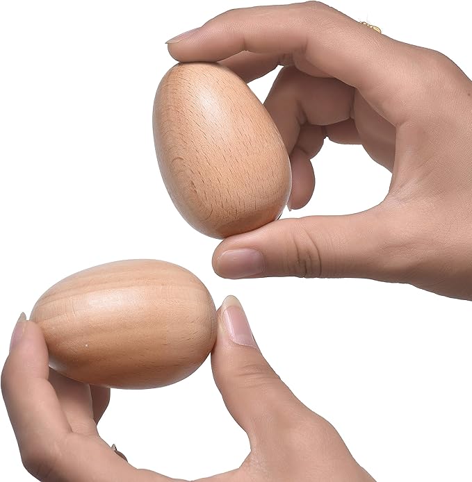 Wood Egg Shakers Set, Musical Percussion Instruments, Natural Finish (2 PCS)