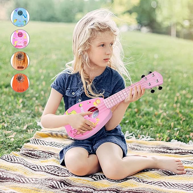 YOLOPLUS+ 17 Inch Kids Ukulele Guitar Toy 4 Strings Mini Children Musical Instruments Educational Learning Toy for Toddler Beginner Keep Tone Anti-Impact Can Play with Picks/Strap/Primary Tutorial