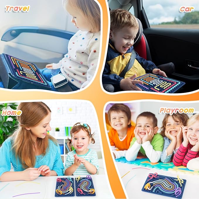 Sensory Activity Board, Silicone Fidget Toy for Stress Relief, Calming, Focus, ADHD and Autism, 6 Colors Sensory Toys Game Controller for Kids 2+ & Adults with 20 Strings (Navy Blue)