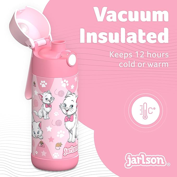 Jarlson® Mali Children's Water Bottle, Thermal Stainless Steel Water Bottle, BPA-Free, Leak-Proof, Children's Bottle with Chug Lid, Bottle for School, Nursery (Cat 'Star', 350 ml)