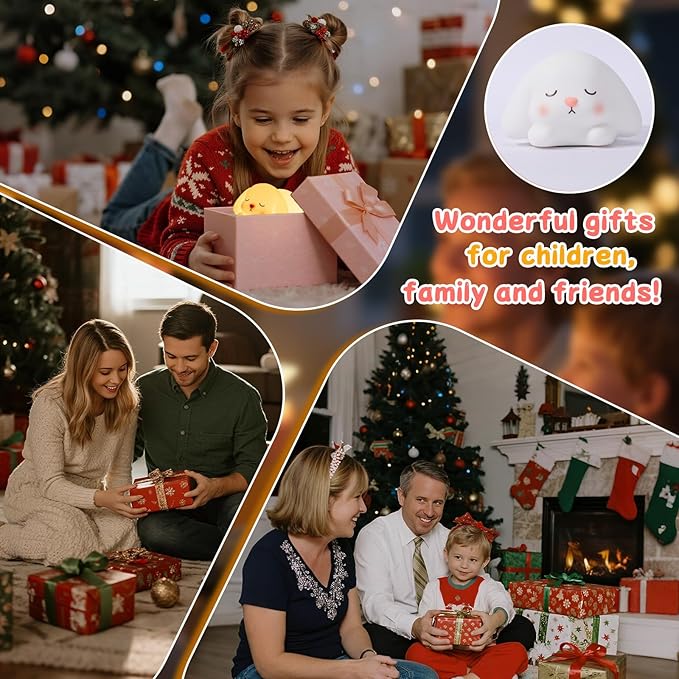 Tremdwoto Bunny Night Light for Kids - 16 Color Changing, Rechargeable Dimmable Nursery Lamp with 1/3 H Timer, Cute Animal Night Light for Baby Boys Girls, Kawaii Room Decor Gift