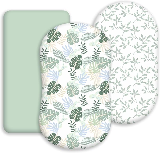 Baby Bassinet Sheets 3 Pack, Fitted Mattress Sheets for Boys & Girls, Ultra Soft Breathable, Universal Compatible with Halo Bassinest Swivel Sleeper(Sage Green, 32x16 Inch)