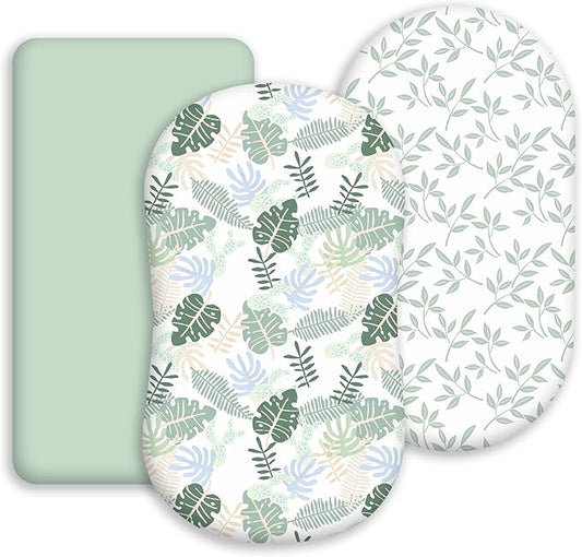 Baby Bassinet Sheets 3 Pack, Fitted Mattress Sheets for Boys & Girls, Ultra Soft Breathable, Universal Compatible with Halo Bassinest Swivel Sleeper(Sage Green, 32x16 Inch)