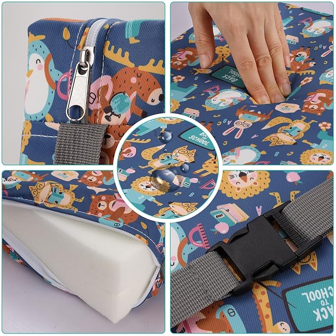 Zicac Portable Toddler Booster Seat for Dining Table, Safer Non-Slip Kids Booster Seat with Double Adjustable Straps, Washable Detachable Strong Support Increasing Cushion for Child (Purple/Yellow)