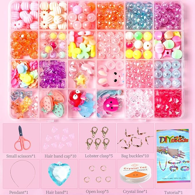 Jwxstore Beads for Girls Toys Kids Bracelets Making Kit Bead Art and Craft Kits DIY Bracelets Necklace Hairband and Rings Toy Making Kit for Age 4 5 6 7 8 9 10 11 12 Year Old Girl Christmas Gifts
