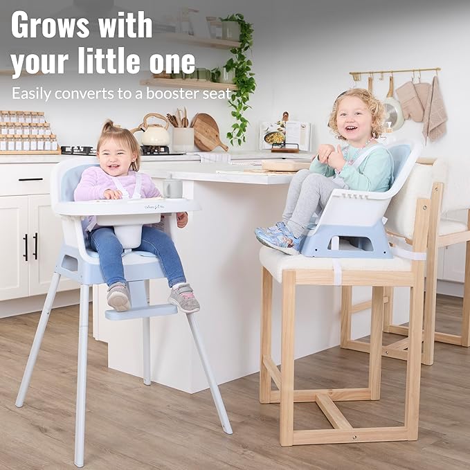 Dream On Me Curio Sit N Seek 3 in 1 Convertible Baby High Chair in Sky Blue, Removable and Adjustable Tray, Portable High Chair, Adjustable Legs, Detachable Footrest & 5 Point Safety Harness
