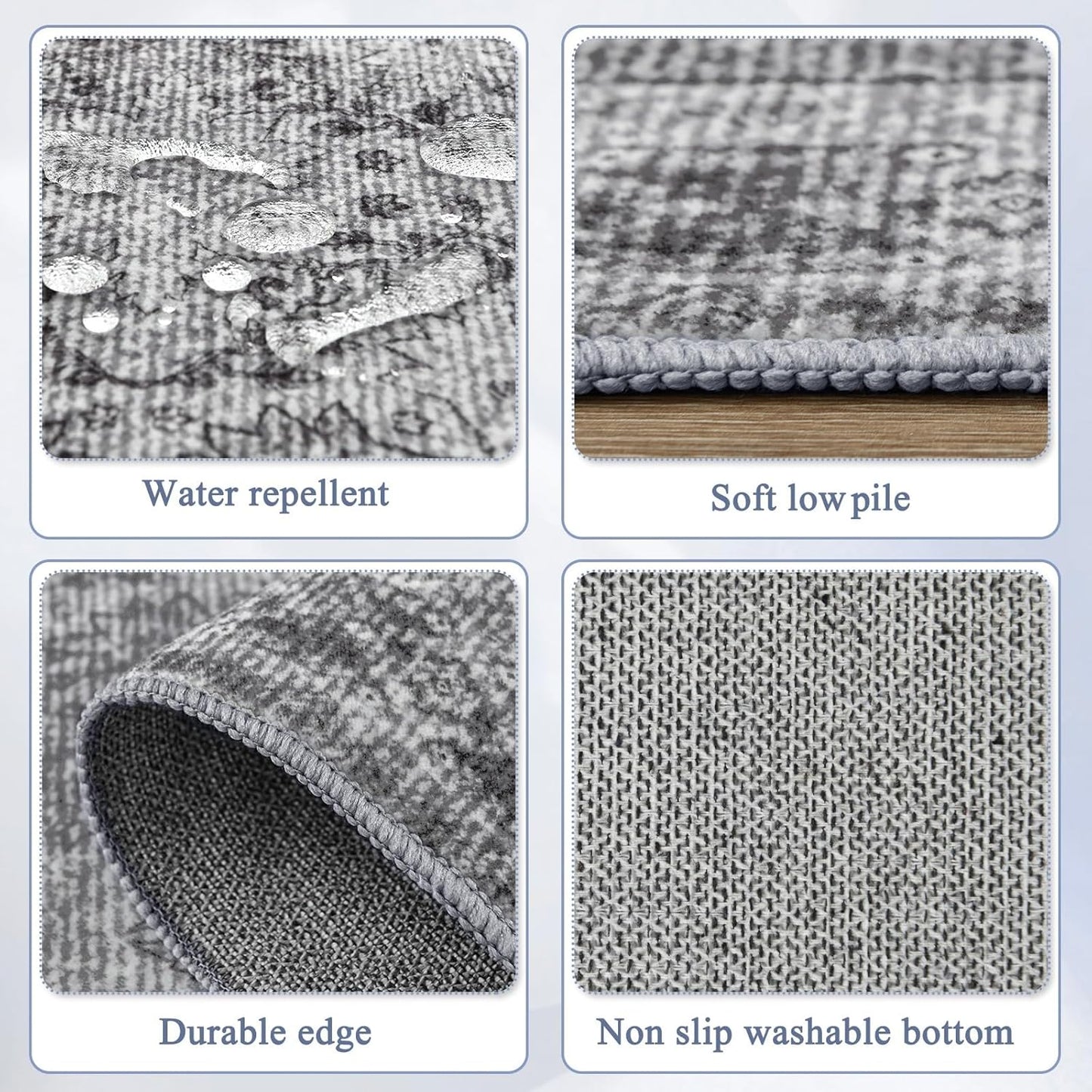 6x9 Washable Area Rug Non Slip, Faded Grey Living Room Rugs Low Pile, Thin Vintage Floral Carpets, Indoor Large Distressed Print Carpet for Bedroom Dining Room Farmhouse Home Office College Dorm