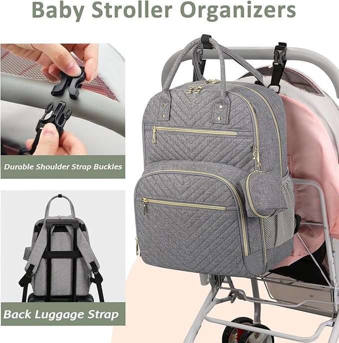 Diaper Bag Backpack,Baby Essentials Diapers Bag with Pacifier Case,Multipurpose Stylish Large Capacity Travel Backpack for Baby Girl/Boy(L-Grey)