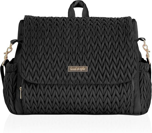 Hannah & Sophia Belle Convertible Baby Diaper Backpack & Bag in Black, Large Size, Dual Sided Water Resistant Changing Mat Included, Detachable Shoulder Straps, Easy To Use