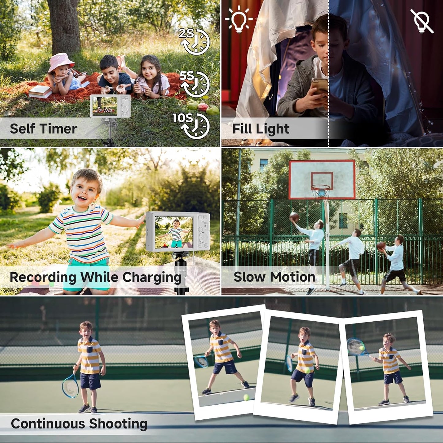 Digital Camera, 44MP 4K Auto Focus Point and Shoot Kids Video Camera with 64GB SD Card 2 Batteries 16X Digital Zoom Compact Portable Small Camera Gifts for Teens Kids Boys Girls(White)