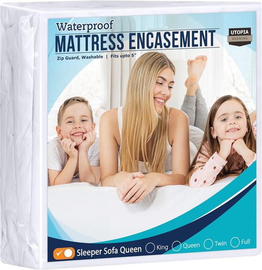 Utopia Bedding Zippered Mattress Encasement Sleeper Sofa Queen, 100% Waterproof Bed Bug and Dust Mite Proof Mattress Protector, Absorbent Six-Sided Mattress Cover