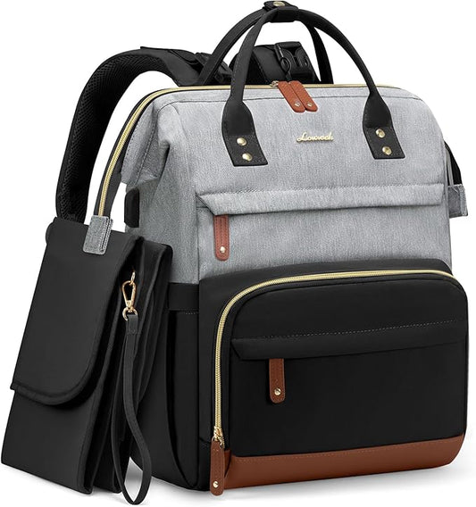 LOVEVOOK Diaper Bag Backpack, Baby Bag with Changing Station, Large Diaper Backpack for Moms Dads, Waterproof Leather Accents Baby Boy and Girl Bag for Travel Baby Essentials