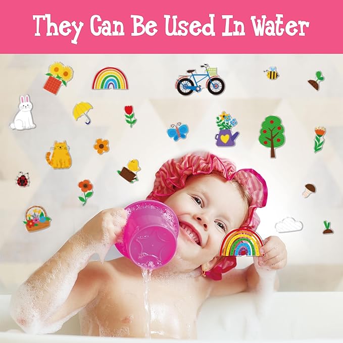 38PCS Reusable Jelly Stickers, Waterproof Spring-Theme Window Cling Stickers for Toddlers, Removable Easy to Clean Gel Decals for Kids, Adults, Home & Classroom Decors, Travel Toy (Not Edible)