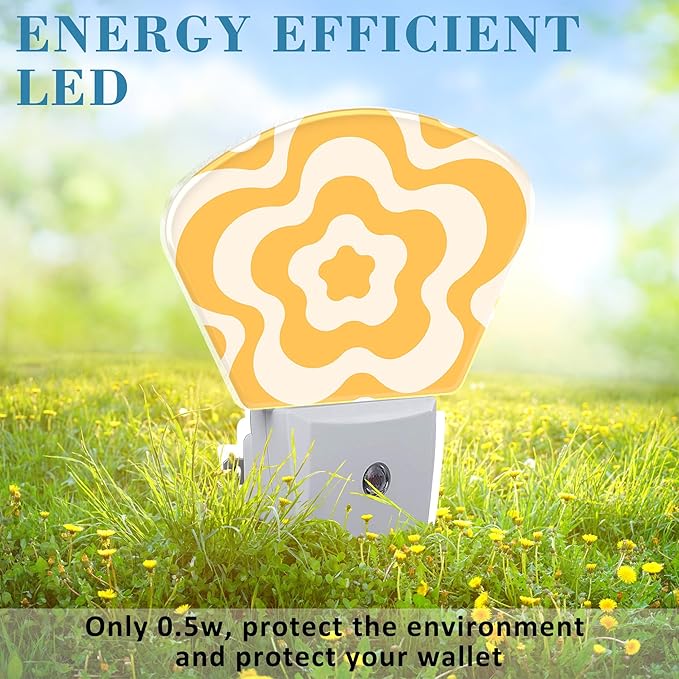 Retro Flower Swirl Night Light Plug into Wall, Yellow Flowers Night Light with Dusk to Dawn Sensor for Kid Girls Boys Women Men Bedroom, Hallway, Kitchen, Bathroom, Stairs Decor