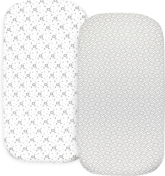 2-Pack Organic Fitted Bassinet Sheets, Compatible with Halo, Snoo, Graco, Dream On Me, Delta, and Other Standard Size Bassinets - Fits Oval, Hourglass, & Rectangle Shapes (Size 32 x 16 x 4 Inches)