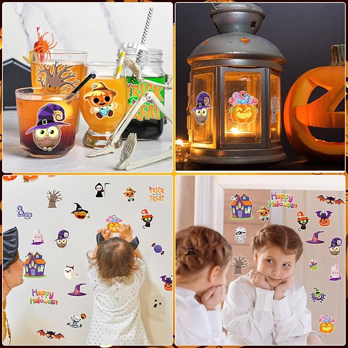 MARFOREVER 50 PCS Halloween Gel Window Clings Stickers Reusable Pumpkins Ghosts Bats Window Thick Gel Clings Decals for Kids Classroom Nursery Home Party Supplies Windows Glass Decorations