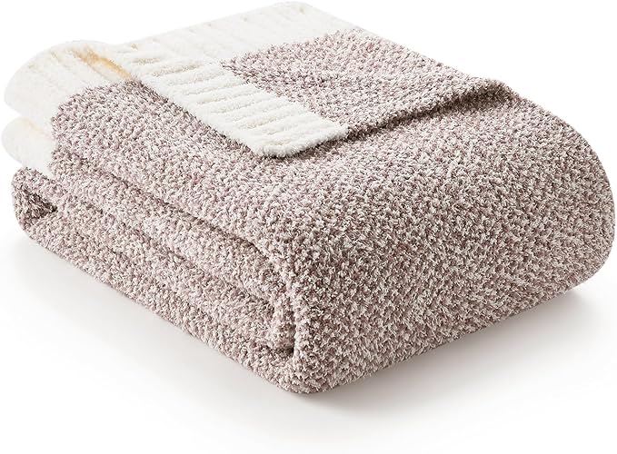 Snuggle Sac Heather Taupe Throw Blanket for Couch, Reversible Super Soft Knitted Blankets Warm Cozy Knit Fuzzy Plush Lightweight Throws for Sofa, Bed, Camping, Picnic, Taupe, 50x60 inches