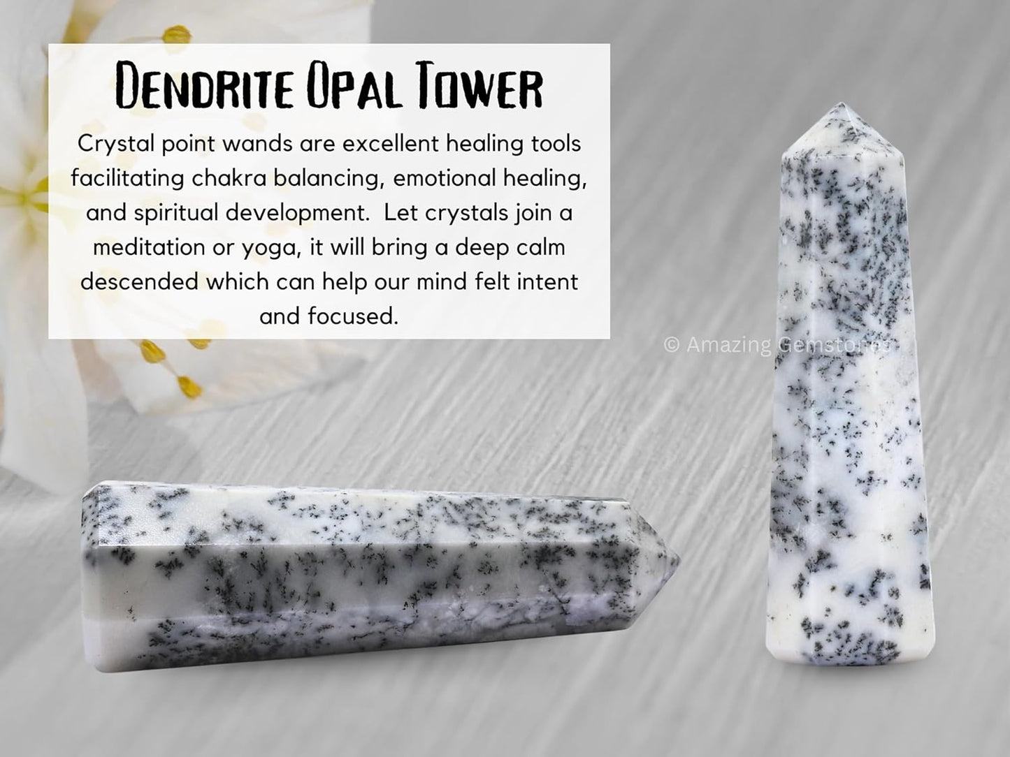 Amazing Gemstone Dendrite Opal Crystal Towers - Natural Healing Crystal Point Obelisk for Reiki Healing and Crystal Grid (3 Inch)