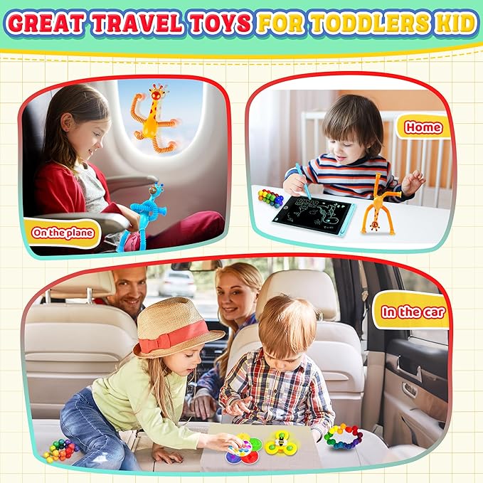 Christmas Stocking Stuffers Toddlers Kid 6PC Sensory Travel Toys Pack for Toddler 3 4 5 Year Old Airplane Car Travel Activities Road Trip Essential Classroom Must Have for Kid Autistic Fidget Gift