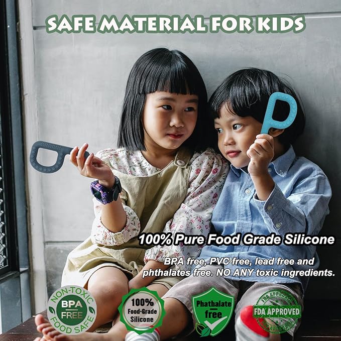 Sensory Toys for Kids Babies Toddlers 4 Pack, P Shape Baby Teething Toys for 3-6 6-12 Months Oral Motor Stimulation, Sensory Chew Toys for Autistic Children, Silicone Chewy Necklaces for Kids Adults