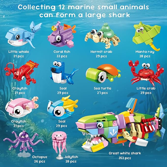 12 Packs 12-in-1 Fun Marine Animals, Including Various Shapes Such as Sharks, Crabs, Octopuses, Turtles, etc. Birthday Party Favors for KidsIdeas for Boys and Girls Ages 6-12.