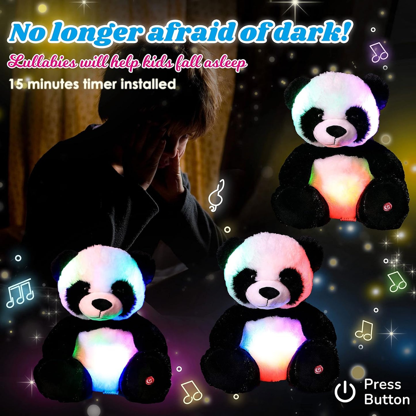 Cuteoy Glowing LED Panda Light-up Nightlight Toys Musical Plush Stuffed Animal Soft Singing Lullabies Birthday Christmas Plushies Gifts for Kids Boys Girls,10"