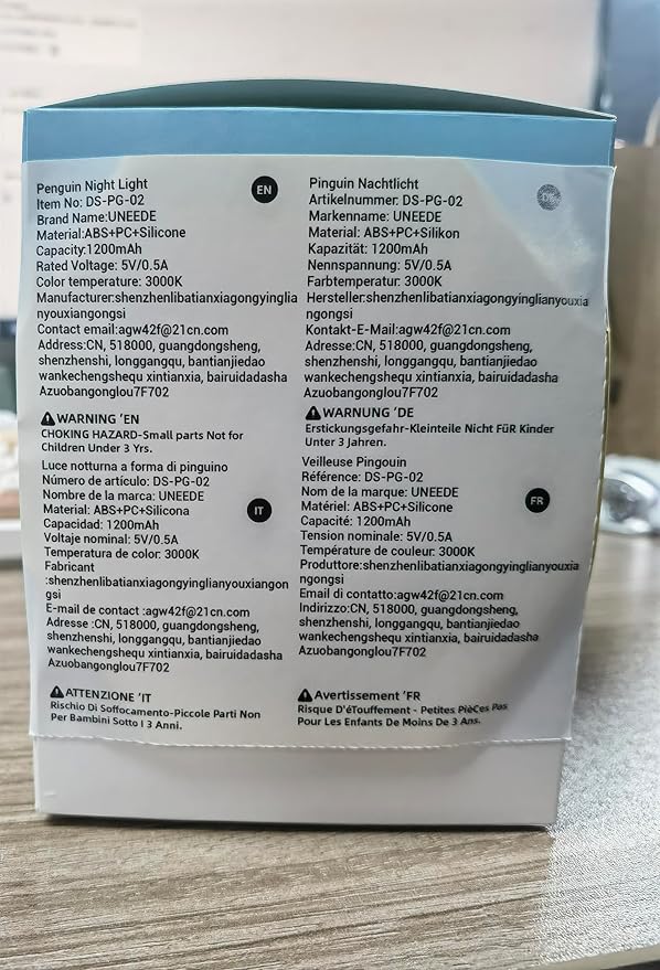 UNEEDE Sitting Penguin Night Light with Removable Floppy Bunny Ears - Silicone Touch Lamp, USB Rechargeable, Dimmable Nursery Light for Kids & Holiday Decor