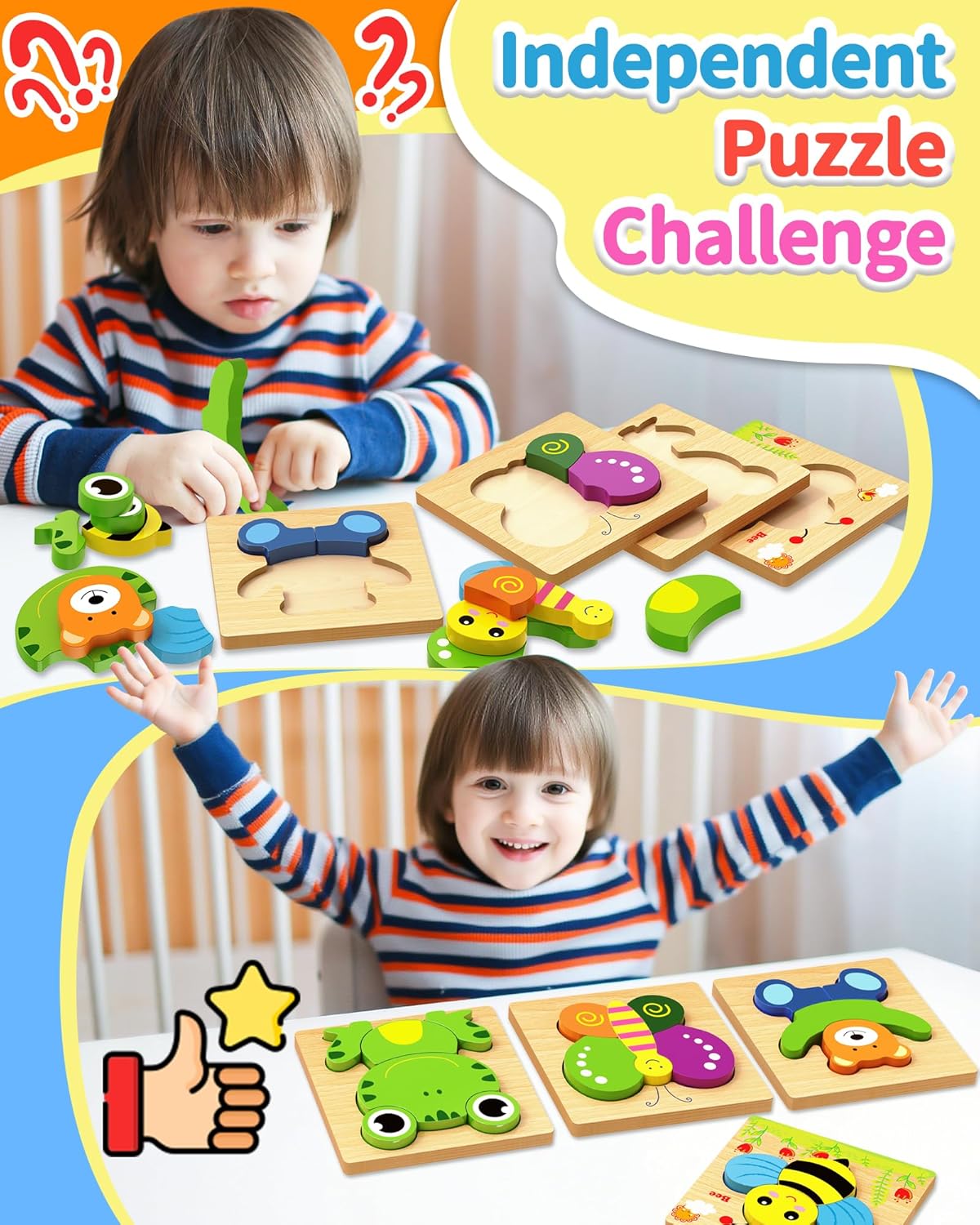 Bekayshad Wooden Puzzles Toddler Toys Gifts for 1 2 3 Year Old Boys Girls, 4 Pack Animal Jigsaw Puzzles Montessori Toys, Learning Educational Christmas Birthday Gifts for Girls Boys Ages 1-3