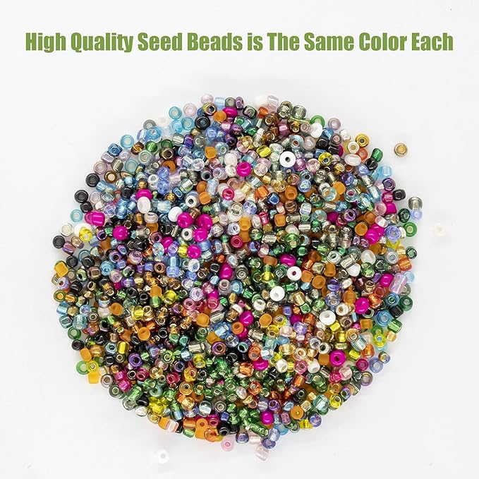 Ybxjges 24000Pcs 2mm Glass Seed Beads Kit, with 28 Colors Small Beads Kit for Girls,Women and Adults,Bracelets, Necklaces,Earring,Jewelry Making Supplies