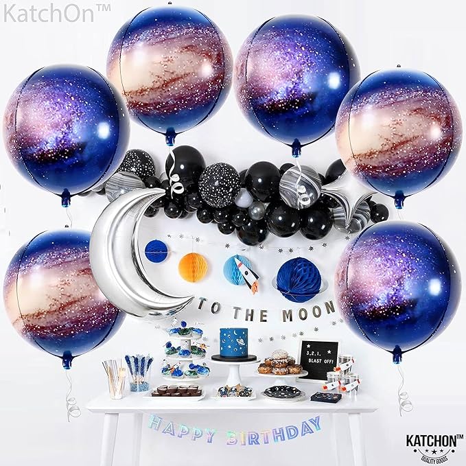 KatchOn, Big Galaxy Balloons - 22 Inch, Pack of 6, Earth Party Supplies | 360 Degree 4D Round Sphere Balloons for Space Themed Party Decorations | Planet Balloon for Outer Space Decorations