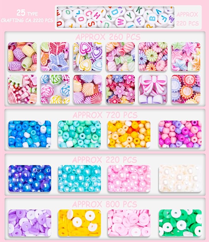 MiuCo Bracelet Making Kit for Kids Girls - Cute Beads for Jewelry Making Kit with Charms - Arts and Crafts for Make Necklaces - Birthday Gifts for Girls Ages 5 6 7 8 9 10 (Kids' Jewelry Making Kits)