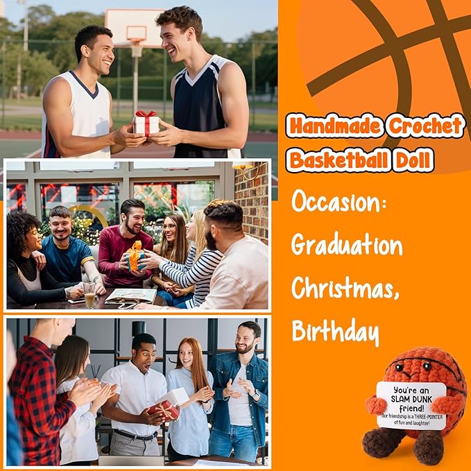 Funny Friendship Gifts for Best Friends Men Women, Handmade Crochet Basketball Decor, Sentimental BFF Presents for Her Him, Cute Birthday for Coworker, Bestie Gag Gift