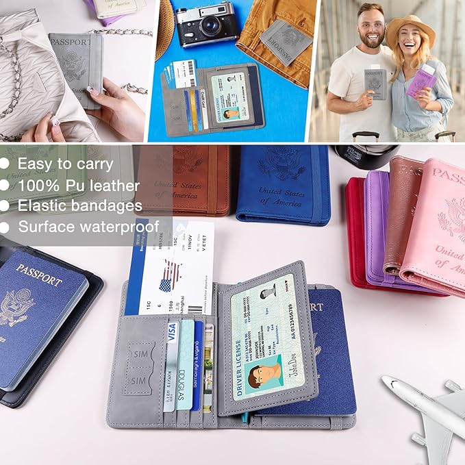 Melsbrinna RFID Passport Holder for Travel, Unisex Adults, Grey, PU Leather, RFID Protected, Passport Cover